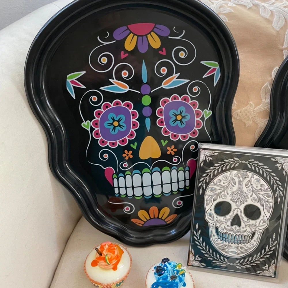 PRICE DROP!Festive Dias de los Muertos Sugar Skull Treat Trays +  Greeting Card! - Picture 4 of 8